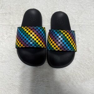 Vans Kids Black Slides with Multicolor Checkered Pattern size 3
